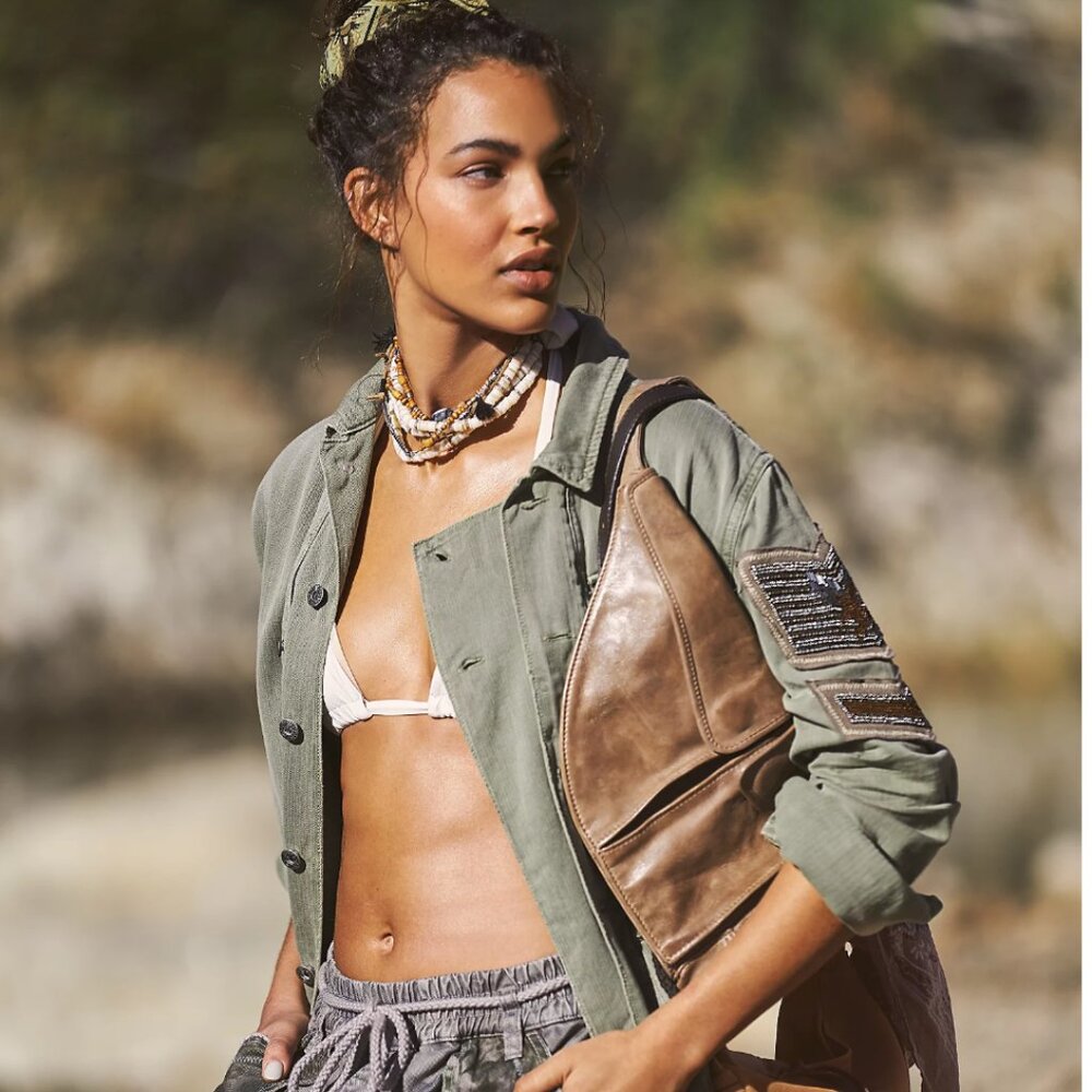 Free People Embellished Military Shirt Jacket SZ M